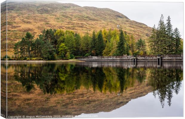 Loch Arklet dam reflections Canvas Print by Angus McComiskey