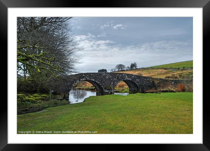 Old road bridge Two Bridges Dartmoor  Framed Mounted Print by Diana Mower