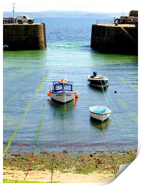 Entrance to Mousehole harbour in Cornwall. Print by john hill