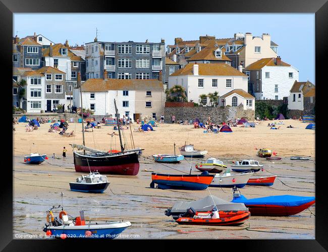 Harbour and beach at low tide in St. Ives at Cornwall. Framed Print by john hill