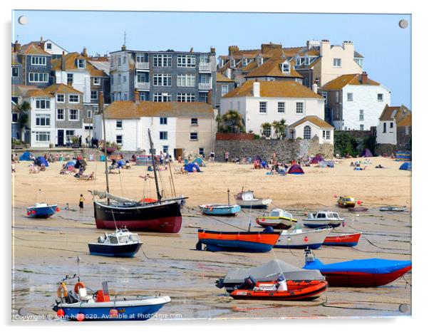 Harbour and beach at low tide in St. Ives at Cornwall. Acrylic by john hill