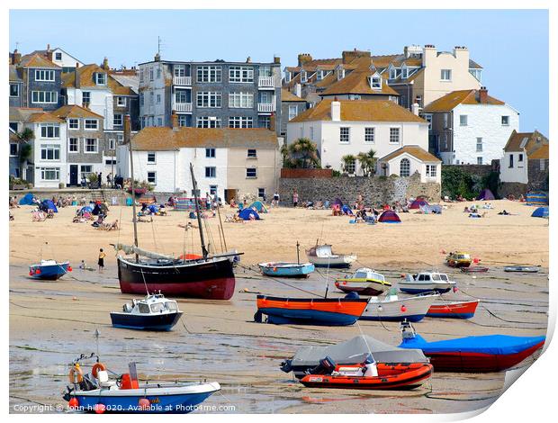 Harbour and beach at low tide in St. Ives at Cornwall. Print by john hill