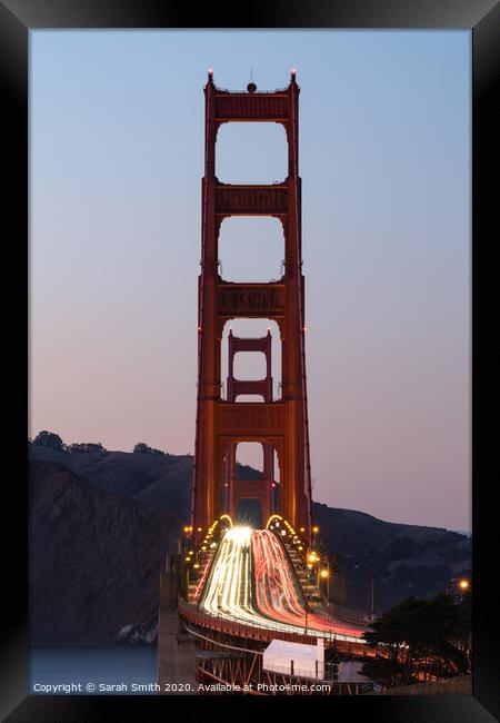 Golden Gate Bridge traffic long exposure  Framed Print by Sarah Smith
