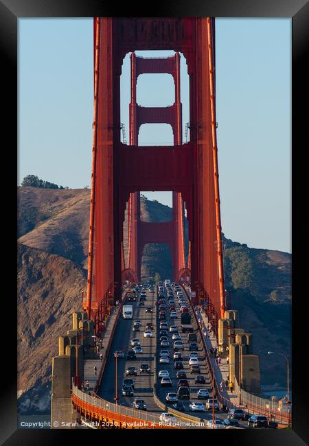Golden Gate Bridge traffic Framed Print by Sarah Smith
