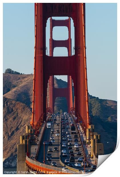 Golden Gate Bridge traffic Print by Sarah Smith