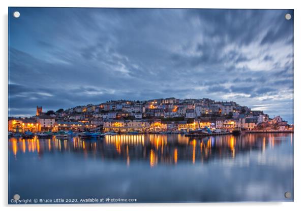 Brixham Blue Hour Reflections Acrylic by Bruce Little