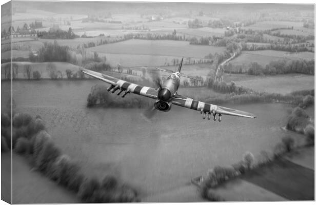 Hawker Typhoon over Normandy B&W version, Canvas Print by Gary Eason
