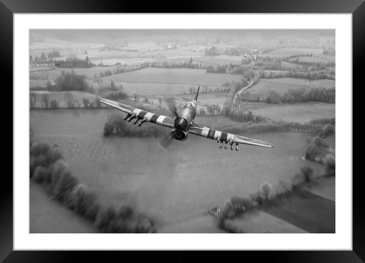 Hawker Typhoon over Normandy B&W version, Framed Mounted Print by Gary Eason