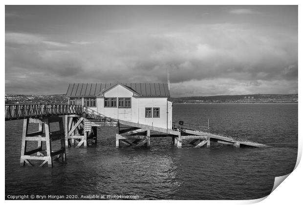 The old lifeboat house at Mumbles pier, black and white Print by Bryn Morgan