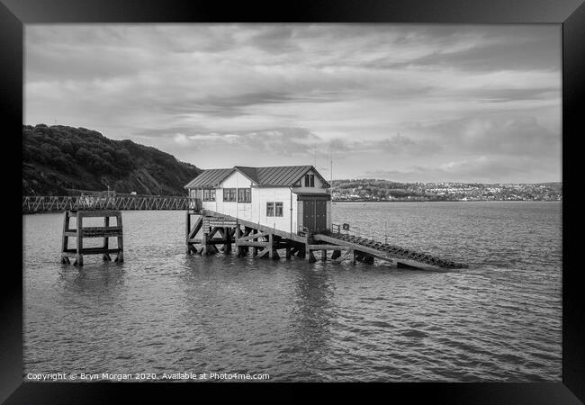 The old lifeboat house at Mumbles pier, black and white Framed Print by Bryn Morgan
