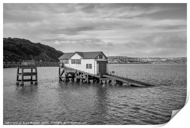 The old lifeboat house at Mumbles pier, black and white Print by Bryn Morgan