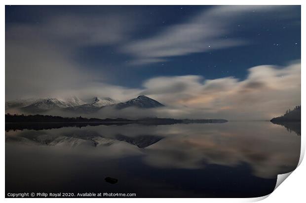 Night Mists and Snowy Skiddaw, Lake District UK Print by Philip Royal