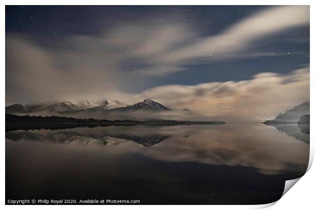 Night Mist Reflection - Skiddaw, Lake District Print by Philip Royal
