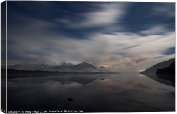 Bassenthwaite and Skiddaw on a Winter Night, LDNP  Canvas Print by Philip Royal