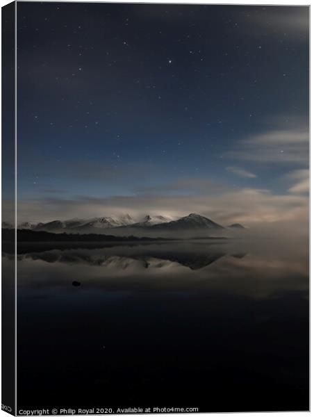 Night Mists around Snowy Skiddaw, Lake District Canvas Print by Philip Royal