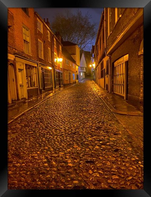 Elm Hill, Norwich at Night  Framed Print by Sally Lloyd