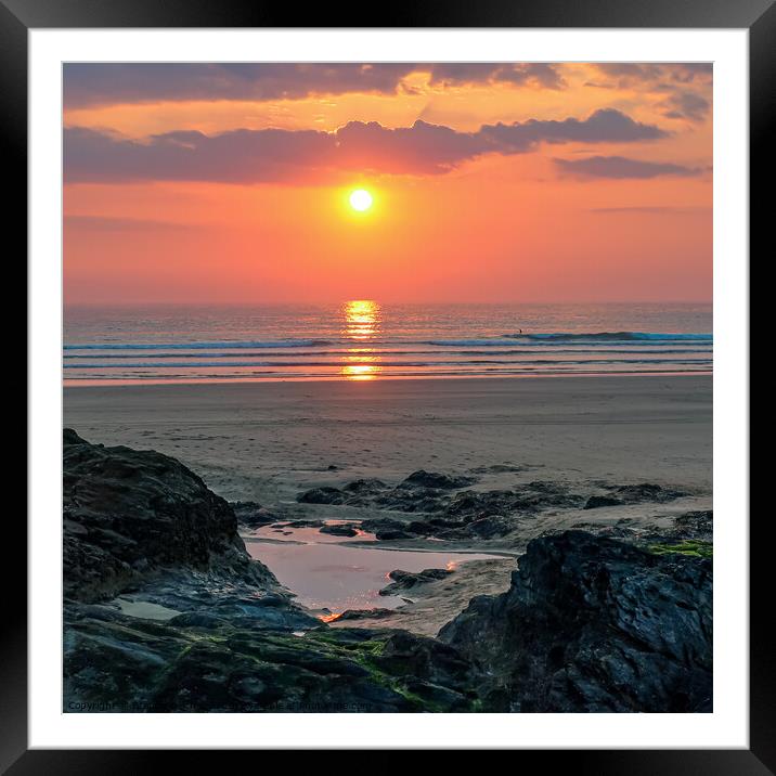 Sunset over Gwithian Beach Framed Mounted Print by Brenda Belcher