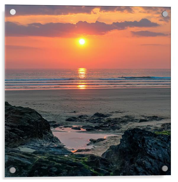 Sunset over Gwithian Beach Acrylic by Brenda Belcher