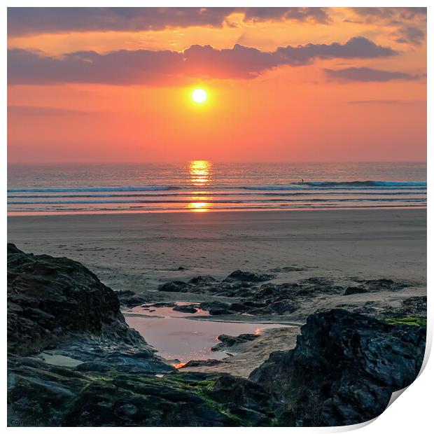 Sunset over Gwithian Beach Print by Brenda Belcher