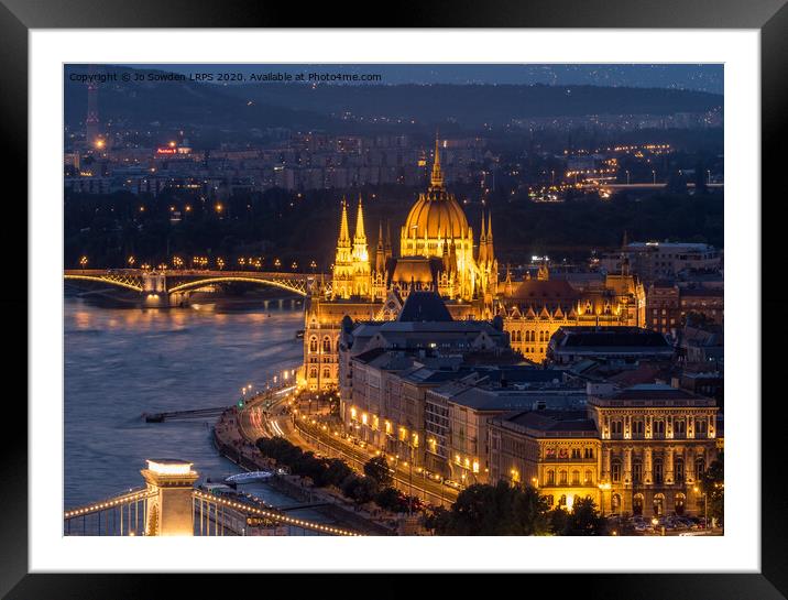 Night  shot of Hungarian Parliament Building, Chai Framed Mounted Print by Jo Sowden