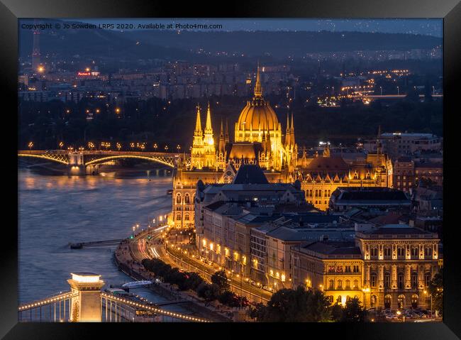 Night  shot of Hungarian Parliament Building, Chai Framed Print by Jo Sowden