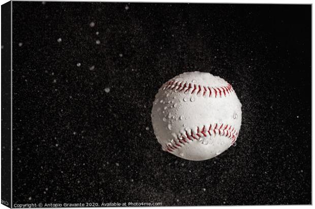 Baseball ball flying in the rain. Canvas Print by Antonio Gravante