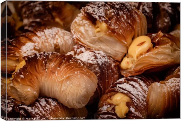 Pile of filled croissants for sale in a bakery in Trastevere, Ro Canvas Print by Frank Bach