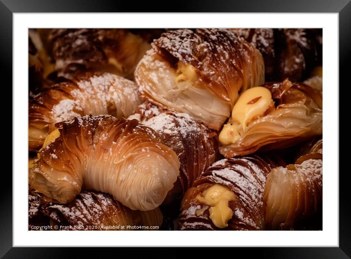 Pile of filled croissants for sale in a bakery in Trastevere, Ro Framed Mounted Print by Frank Bach