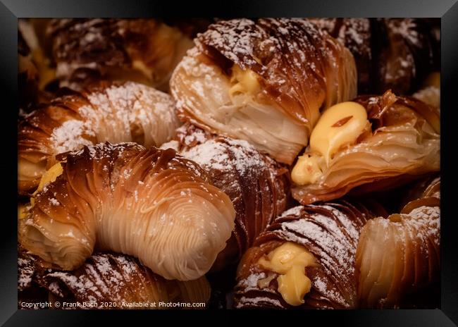 Pile of filled croissants for sale in a bakery in Trastevere, Ro Framed Print by Frank Bach