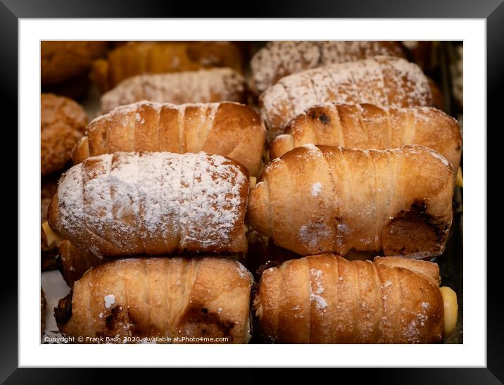 Pile of Pain au Chocolats for sale in a bakery in Trastevere, Ro Framed Mounted Print by Frank Bach