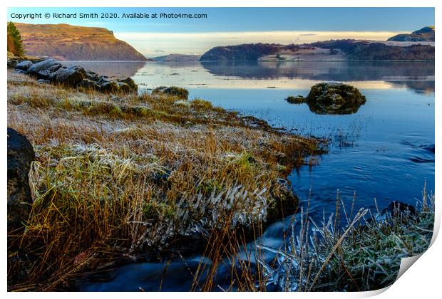 A wee burn flows into Loch Portree on the high tide. Print by Richard Smith