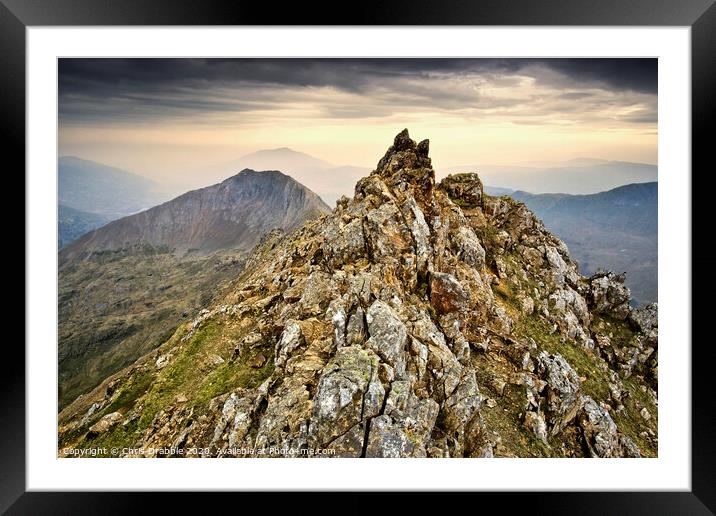 Crib Goch, early morning in May Framed Mounted Print by Chris Drabble