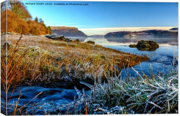 A wee burn flows into Loch Portree on the high tide. #3  Canvas Print by Richard Smith
