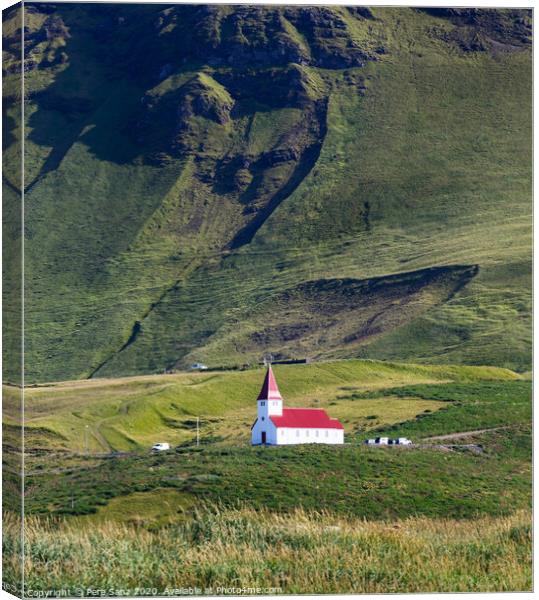 Church on a hill in Vik, southern Iceland Canvas Print by Pere Sanz