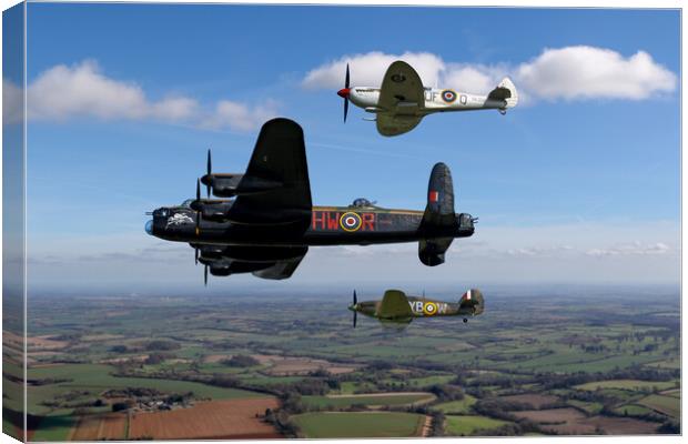 Lancaster Spitfire and Hurricane Canvas Print by Oxon Images