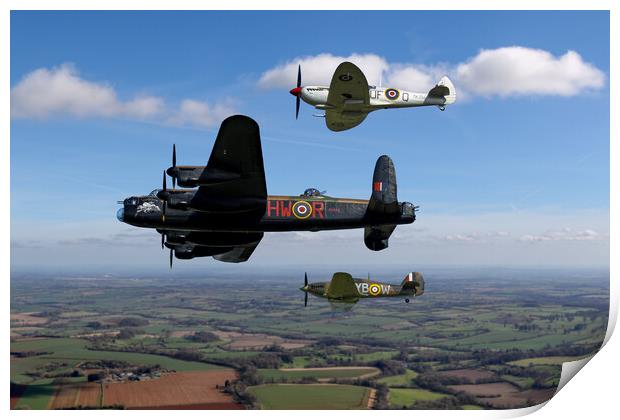 Lancaster Spitfire and Hurricane Print by Oxon Images