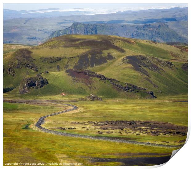 Beatiful green landscape as seen from Dyrhólaey, Iceland Print by Pere Sanz