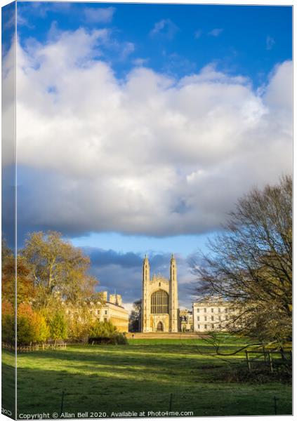 Kings college and chapel in late afternoon autumn  Canvas Print by Allan Bell