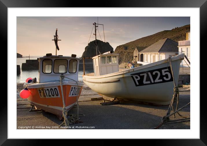 Boats at Mullion Framed Mounted Print by Andrew Ray