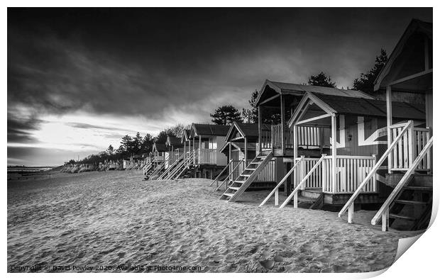 Wells beach huts at dawn Mono Print by David Powley