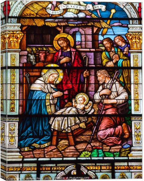 Jesus Nativity Scene Stained Glass Saint Peter Paul Catholic Chu Canvas Print by William Perry