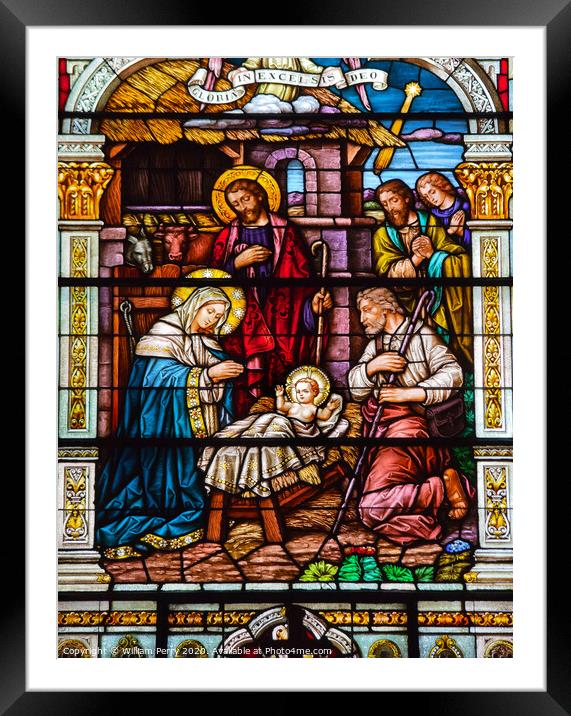 Jesus Nativity Scene Stained Glass Saint Peter Paul Catholic Chu Framed Mounted Print by William Perry