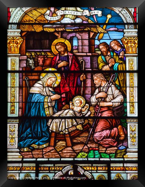 Jesus Nativity Scene Stained Glass Saint Peter Paul Catholic Chu Framed Print by William Perry