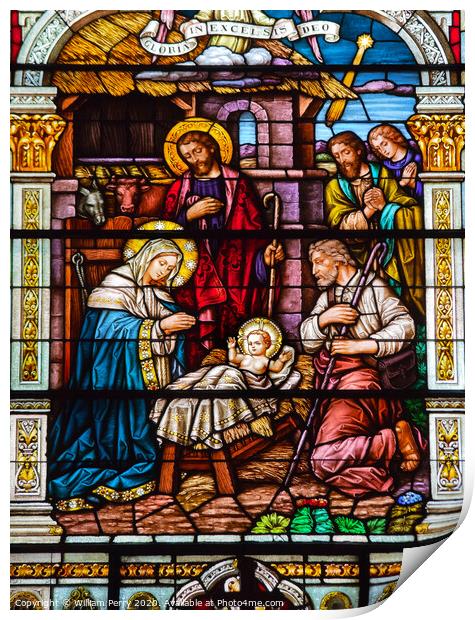 Jesus Nativity Scene Stained Glass Saint Peter Paul Catholic Chu Print by William Perry
