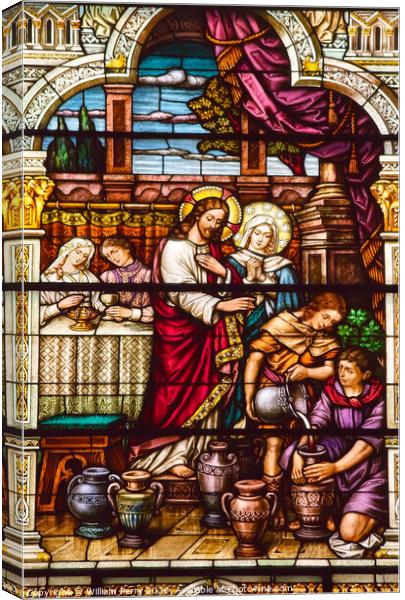 Jesus At Cana Stained Glass Saint Peter Paul Catholic Church San Canvas Print by William Perry