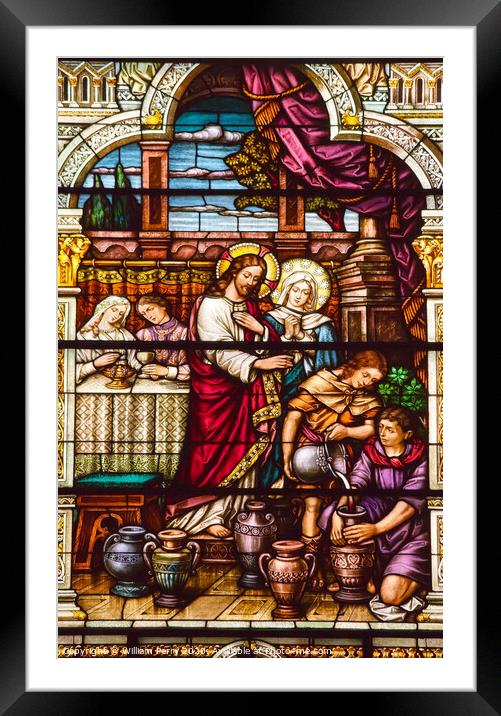 Jesus At Cana Stained Glass Saint Peter Paul Catholic Church San Framed Mounted Print by William Perry