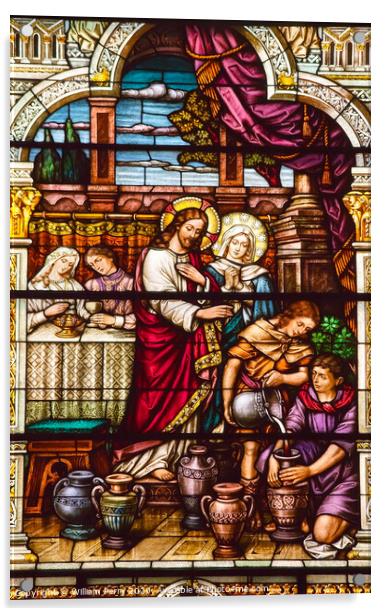 Jesus At Cana Stained Glass Saint Peter Paul Catholic Church San Acrylic by William Perry