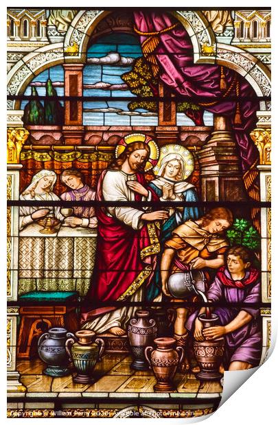 Jesus At Cana Stained Glass Saint Peter Paul Catholic Church San Print by William Perry