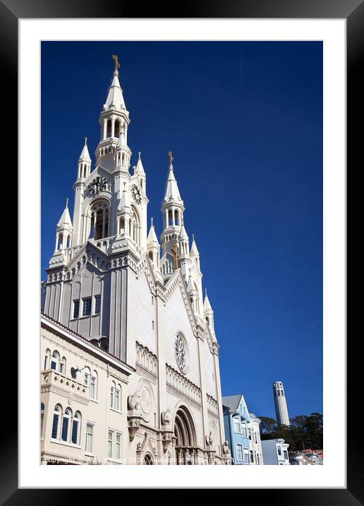 Saint Peter Paul Catholic Church Steeples Coit Tower San Francis Framed Mounted Print by William Perry