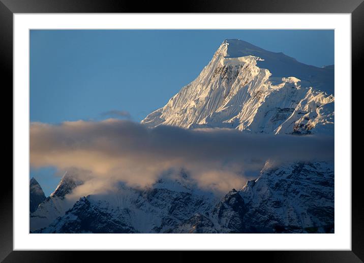 Cloud and Himalayan Mountains on the way to Thorun Framed Mounted Print by Serena Bowles